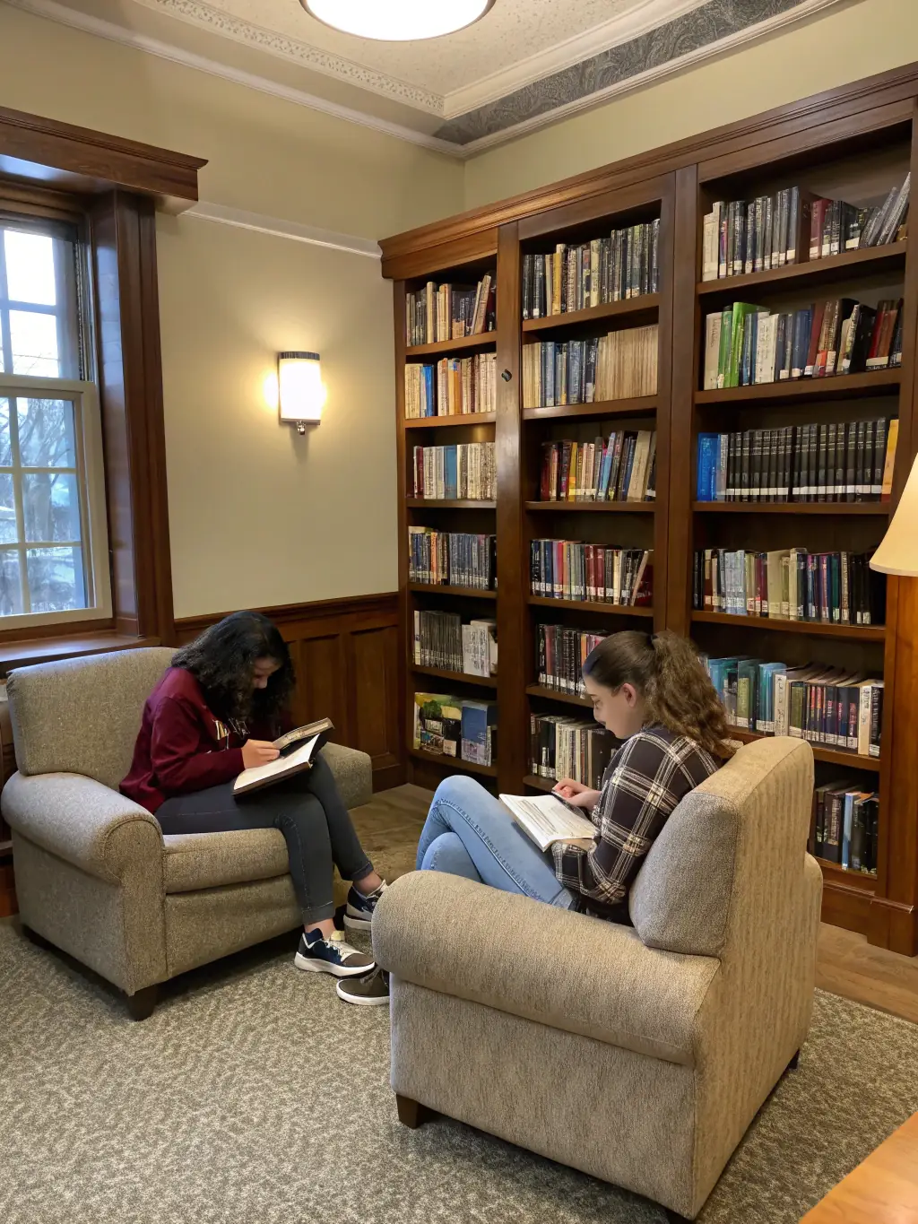 A photograph of the library's reading room, showcasing a diverse collection of books and comfortable seating arrangements, emphasizing the library's commitment to providing a welcoming and enriching environment for readers and researchers.