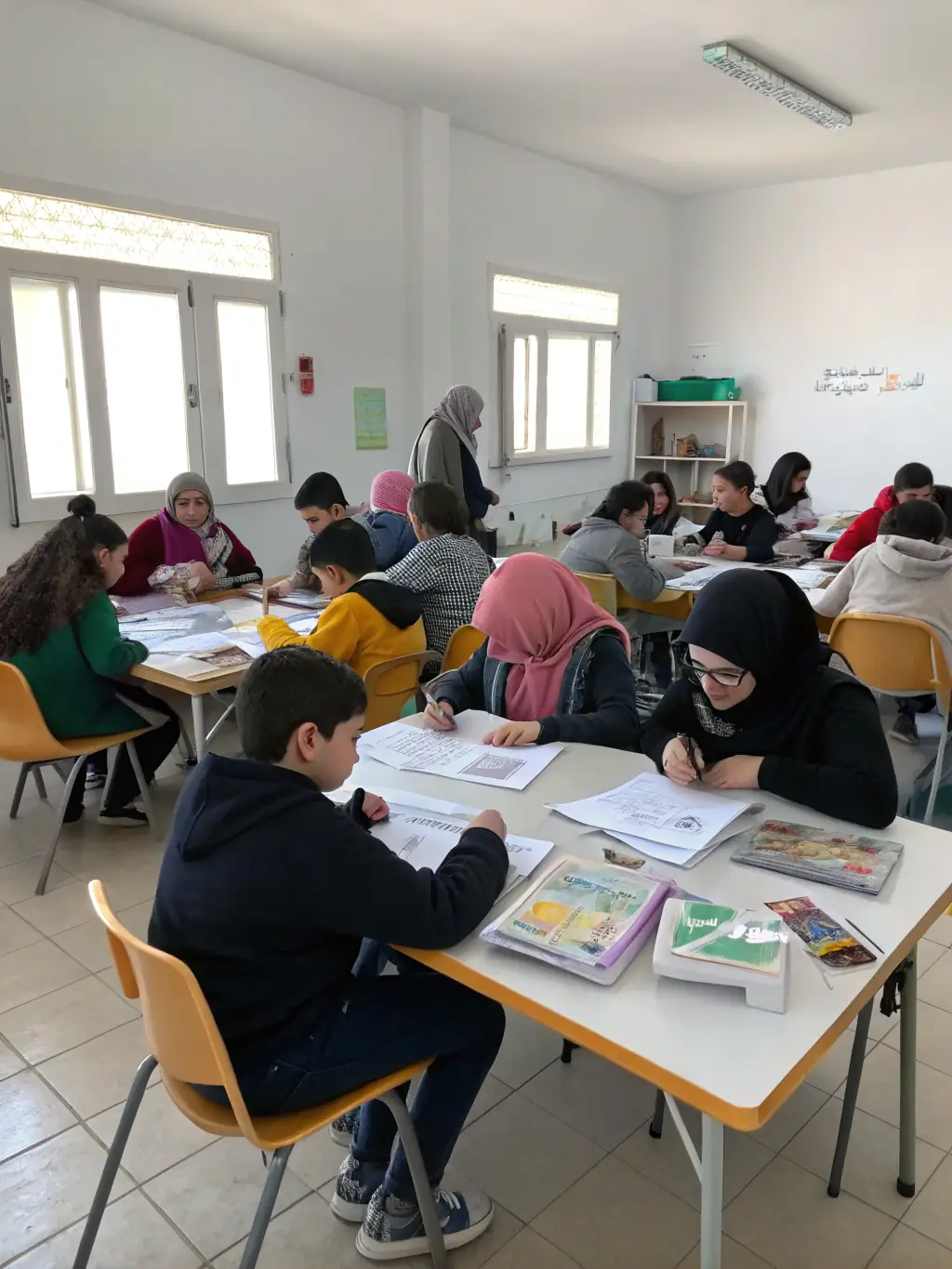 A diverse group of people of different ages participating in a workshop at the ABS library, showcasing the library's educational programs.